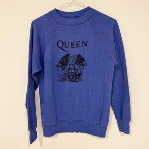 Vintage 1980s QUEEN Pullover Sweatshirt Size M Blue Made in USA
